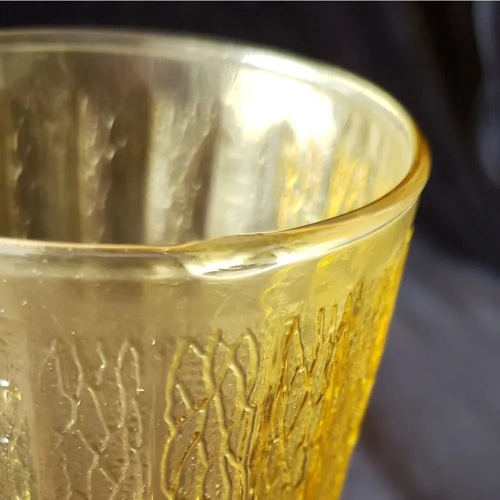 Pretty Vintage Textured Gold Pitcher and 6 Glasses